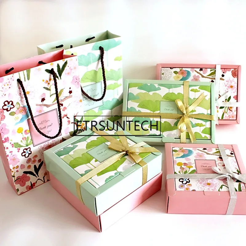 100 шт розовая зеленая луна коробка для торта прямоугольная бумажная печенья