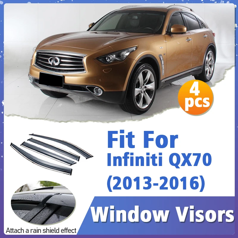Window Visor Guard for Infiniti QX70 2013-2016 Vent Cover Trim Awnings Shelters Protection Sun Rain Deflector Auto Accessories
