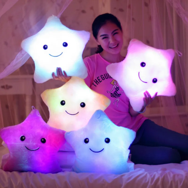 34 см Kawaii игрушка светящаяся мягкая плюшевая красочная подушка со звездами