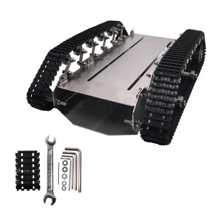 

T600 Metal Truck Stainless Steel Body Tank Intelligent Robot Chassis Plastic Pedrail Chidren Educational Toys