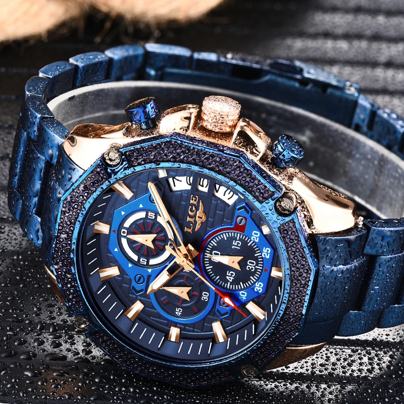 Relogio Masculino LIGE Топ Роскошные деловые мужские часы из нержавеющей стали водонепроницаемые армейские военные кварцевые часы мужские часы с большим циферблатом