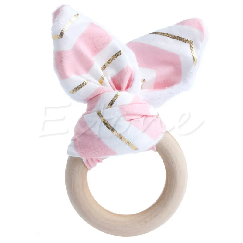 

Handmade Wooden Natural Baby Teething Ring Chewie Teether Bunny Sensory Toy Gift C5AF