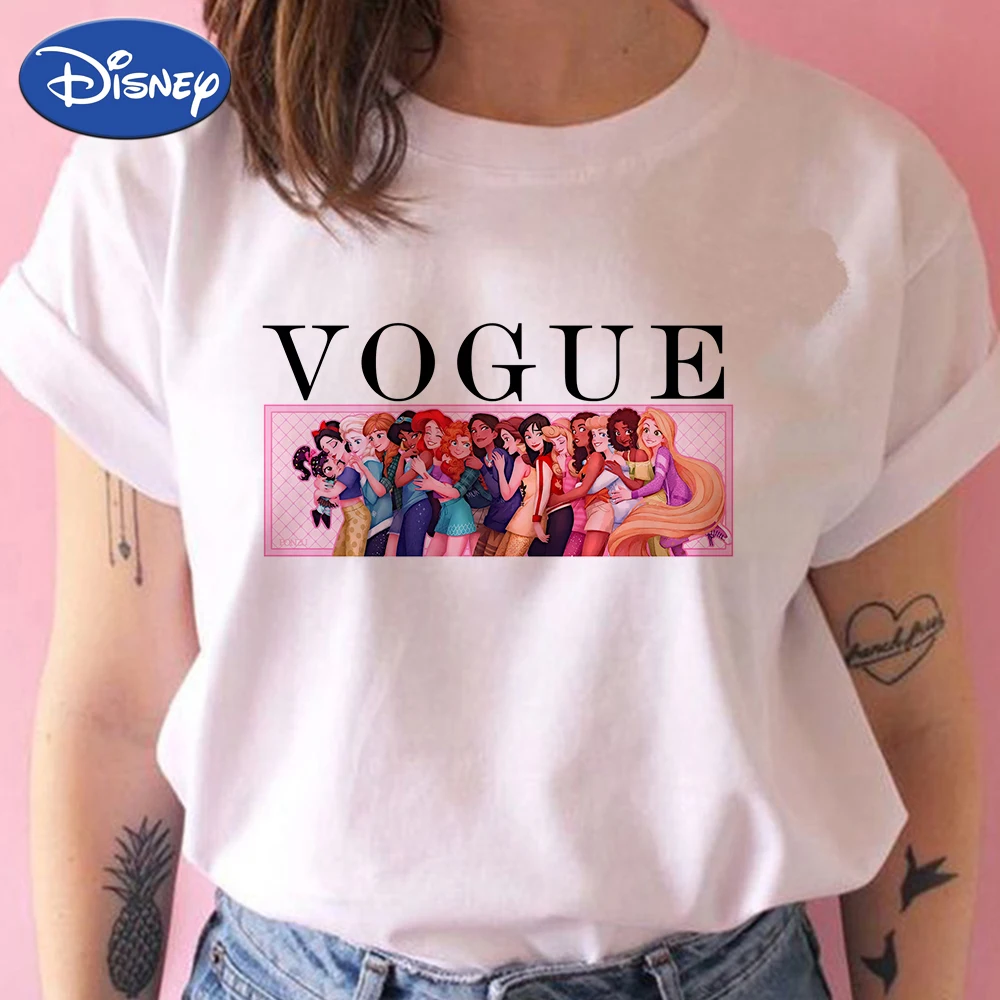 

Disney Loose T Shirt Women Cartoon Animation Short Sleeve Elegant Hugs Of All Princesses Printed Oversize Tshirt Hipster