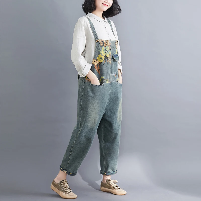 Женские джинсовые комбинезоны большого размера в стиле ретро летние с винтажным