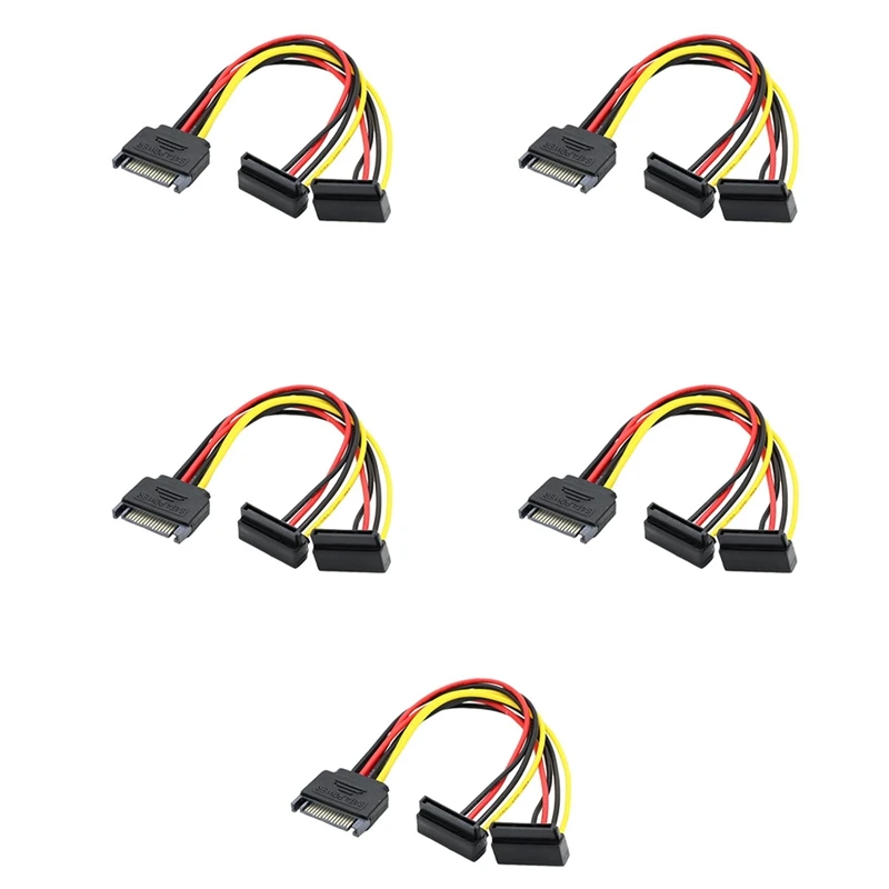 

5Pcs SATA 15 Pin Male To 2 SATA 15 Pin Female Power Cable 90 Degree Elbow Sata Power Cable For HDD Hard Drive,8Inch/20Cm
