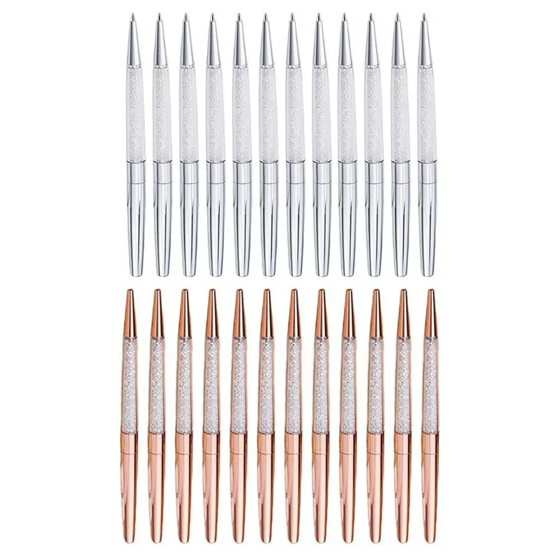 

12Pcs/Lot Rose Gold /Silver Pen Diamond Pens Fine Black Ink Crystal Ballp