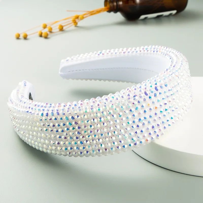 

Full Crystal Luxury Hair Accessories Hairbands Sparkly Padded Rhinestones Headbands Headdress Bling White Pink Women Headband