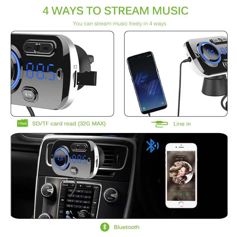 

Car FM Transmitter Kit Handsfree Wireless Bluetooth 5.0 LCD MP3 Player USB Fast Charge 3.0 Car Accessories Auto FM Modulator