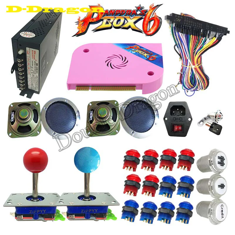 

DIY аркадная игра комплект Pandora Box 6 1300 в 1 доска с блоком питания Jamma Harness Happ джойстик с подсветкой кнопочный динамик