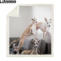 liasoso 3d printing animal blanket whippet thickening quilt home sofa bed cover soft coral fleece sherpa plush plaid throw