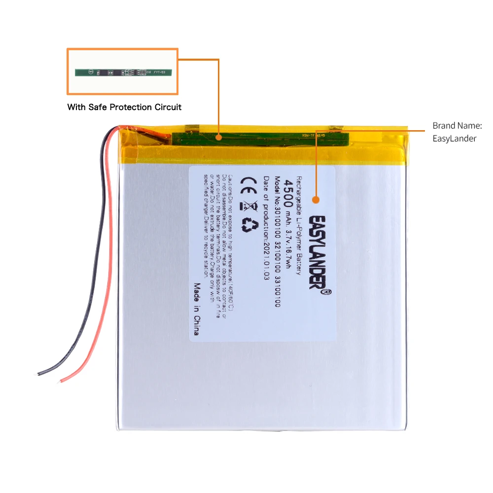 CE + Rohs 32100100 3 7 V 4500mAh литий полимерная батарея Fr COLORbook tr 801 texet TM 7858 lrbis TZ 82 дюймов 8 9