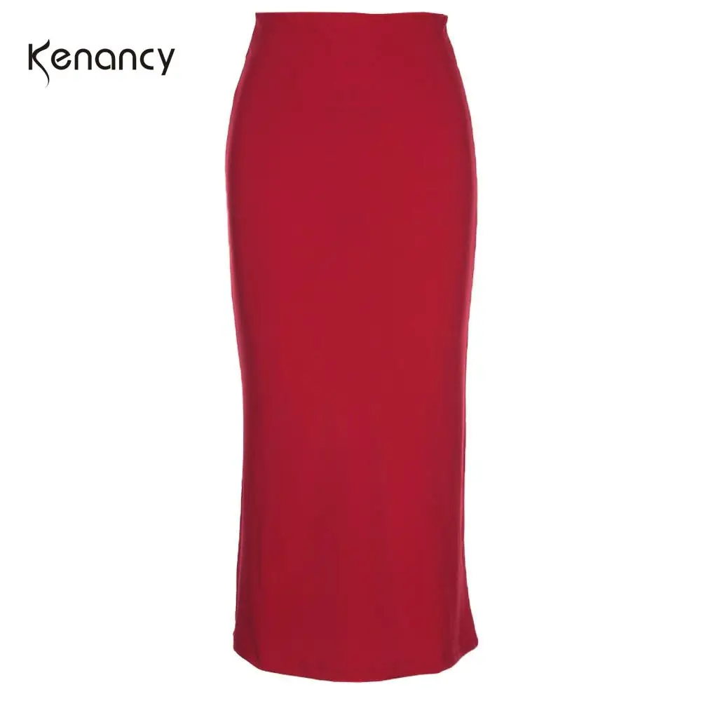 Женская Однотонная юбка карандаш Kenancy OL яркие цвета с эластичным поясом длиной до