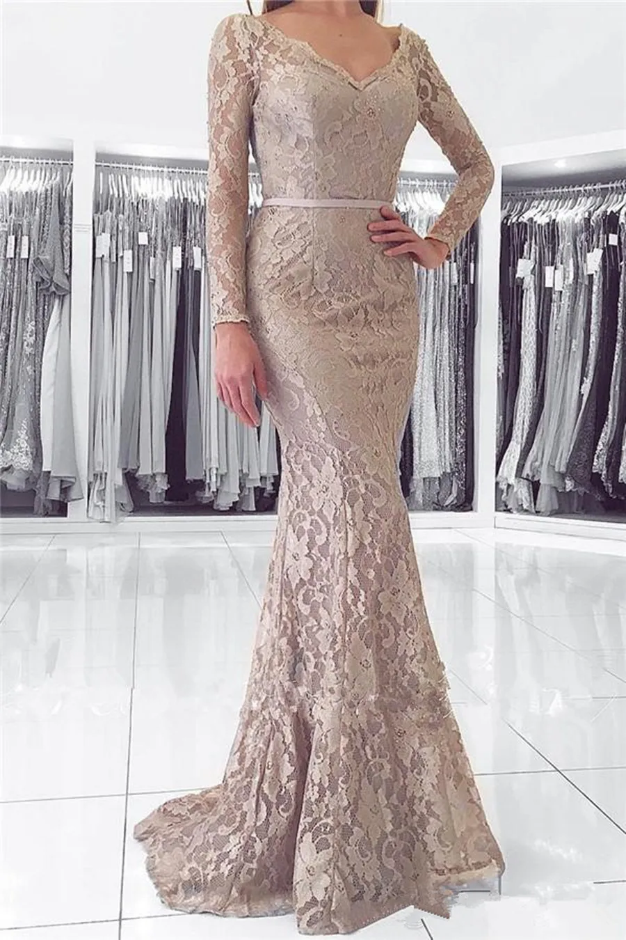 

Lace Mermaid Mother of the Bride Dresses 2019 Long Sleeves Wedding Party Dress vestido de noiva Wedding Guest Dresses Plus Size