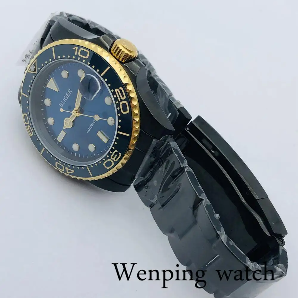 Мужские механические часы Bliger 40 мм высокое качество черный PVD чехол сапфировое