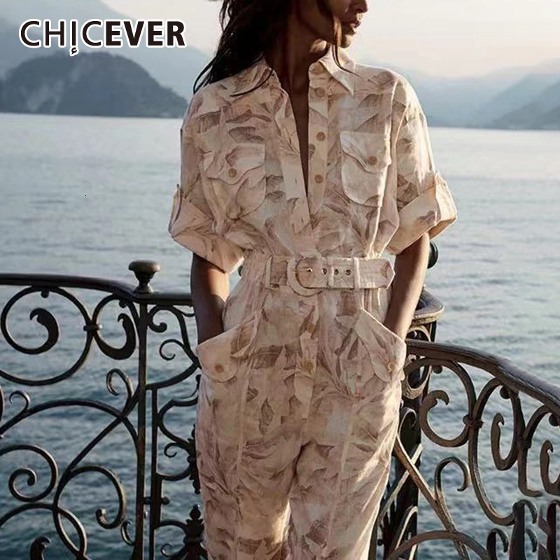 CHICEVER повседневные женские комбинезоны с принтом воротник лацканами короткий
