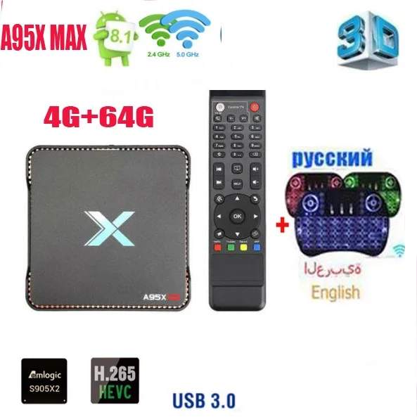 A95X MAX X2 Android 8 1 ТВ коробка 4 Гб 64 Amlogic S905X2 2 4G &amp 5G Wi-Fi BT4.2 1000 м поддержка жесткий диск