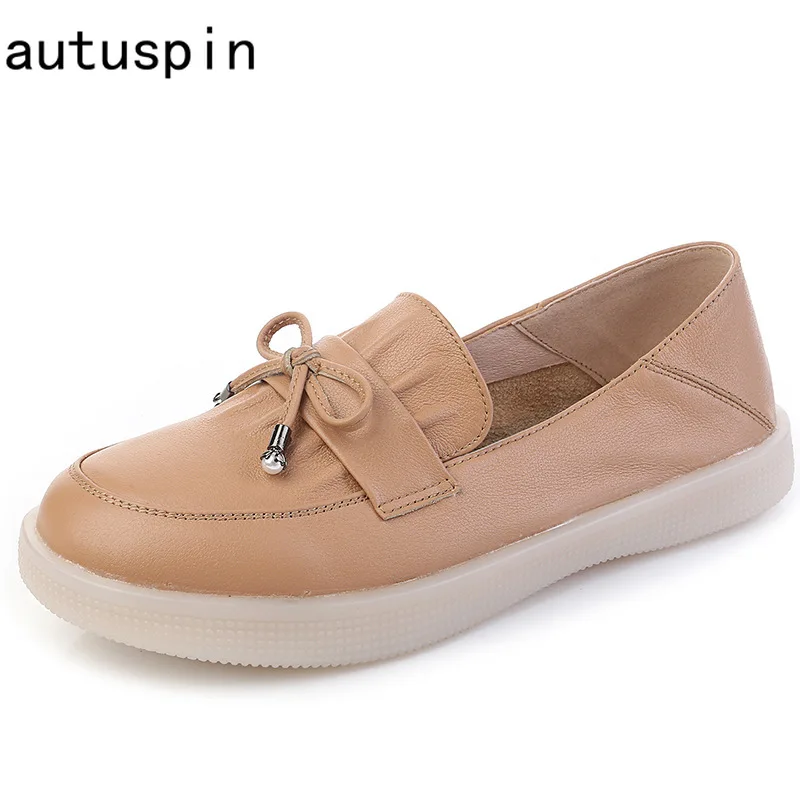 

Autuspin Simple Women's Flat Shoes Genuine Leather Round Toe Loafers for Woman Daily Office Working Casual Shoe Cowhide Footwear