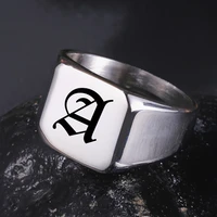punk vintage initials signet ring for men 14 5mm bulky heavy stamp male band stainless steel letters custom jewelry gift gj0025