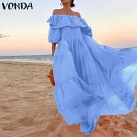 womensummer sundress 2021 vonda sexy off shoulder evening party maxi long dress beach vestidos sundress robe femme