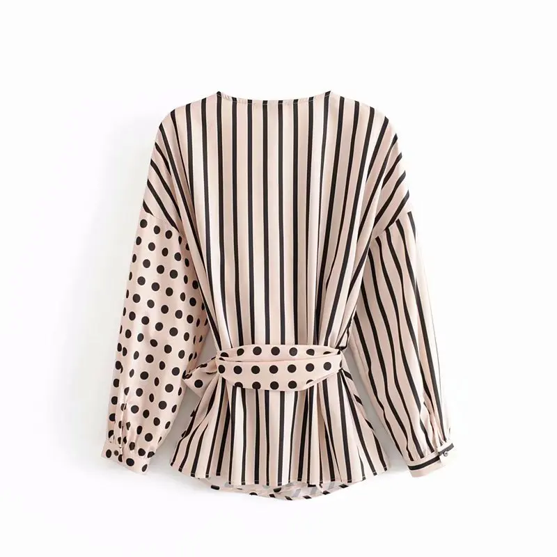 Женская блузка в горошек с v образным вырезом полоску|Блузки| |