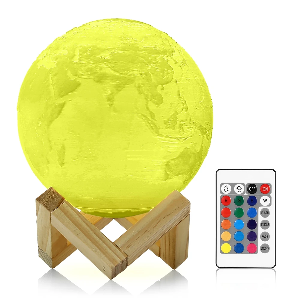 Перезаряжаемая лампа с 3D принтом земли RGB изменение цвета пульт дистанционного
