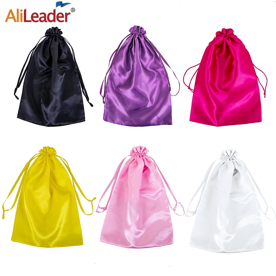 

Satin Bags With Drawstring For Hair Extensions Bags Custom Logo Hair Packaging Bags For Bundles Wigs Satin Hair Storage Bags