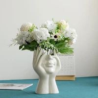 2021 new ceramic human face flower vase art creatrive sculpture human head abstract plant flower pot home decor arrangement pot