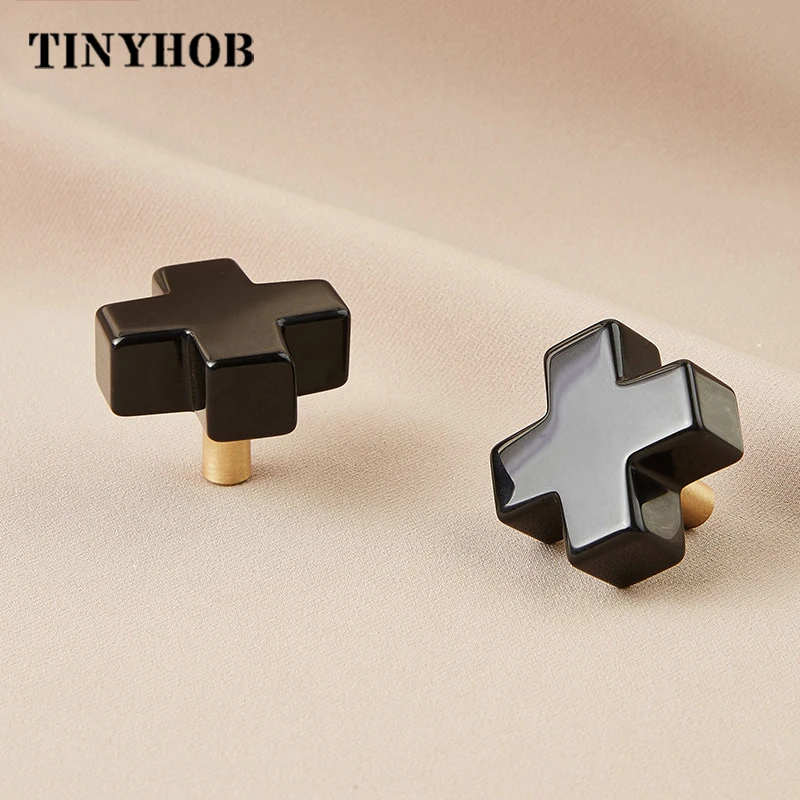 Крестообразные/обсидиана + латунные ручки для шкафа выдвижных ящиков