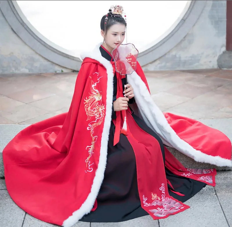Накидка Hanfu для пар Китайская традиционная зимняя плотная черная бархатная