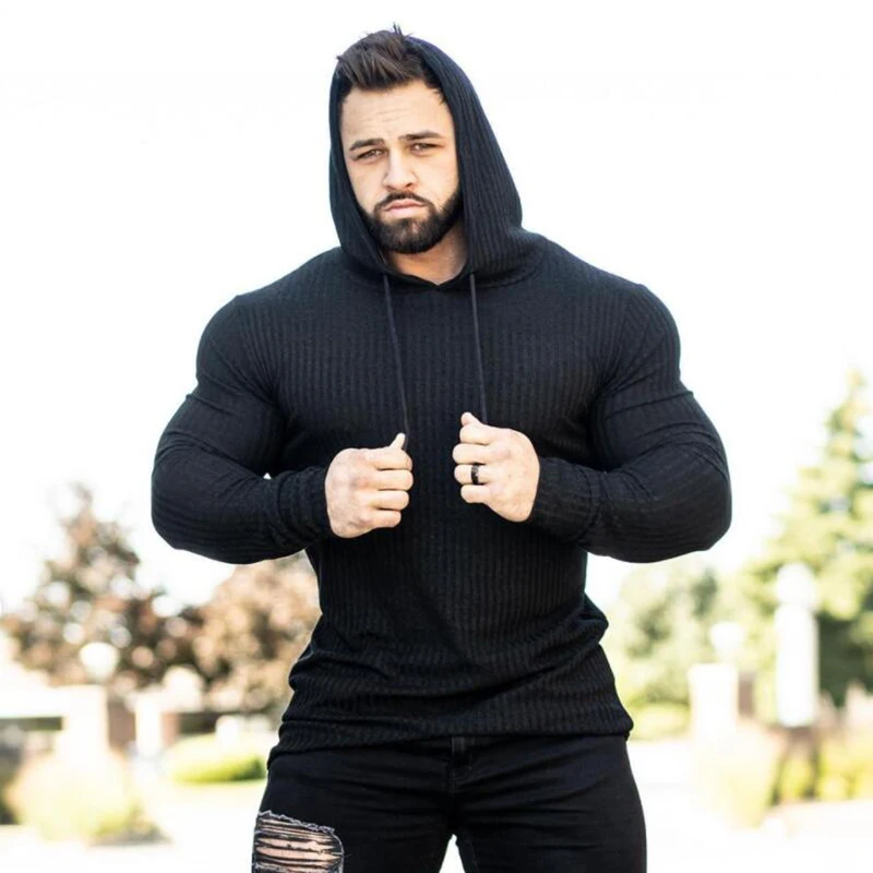 

New Spring Fashion Hooded Sweaters Men Warm Turtleneck Mens Sweaters Slim Fit Pullover Men Sports Sweater Men Fitness Knitwear