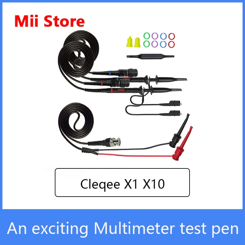

Cleqee X1 X10 100Mhz Safety Fully Insulated Oscilloscope Clip Probes with BNC End to Minigrabber Hook Test Lead Accessory Kit