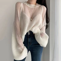new fairy soft pullover autumn winter elegant loose thin lantern sleeve sweater women kawaii sweaters sexy perspective stitching