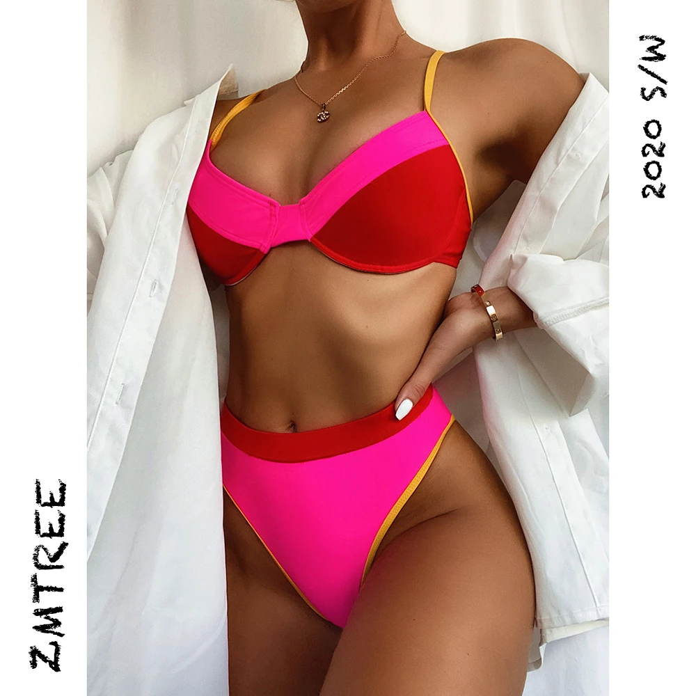 

ZMTREE Push Up Bathing Suit 2020 New Swimsuit Sexy Biquini Patchwork Women Swimwear High Waisted Bikinis Set Maillot De Bain