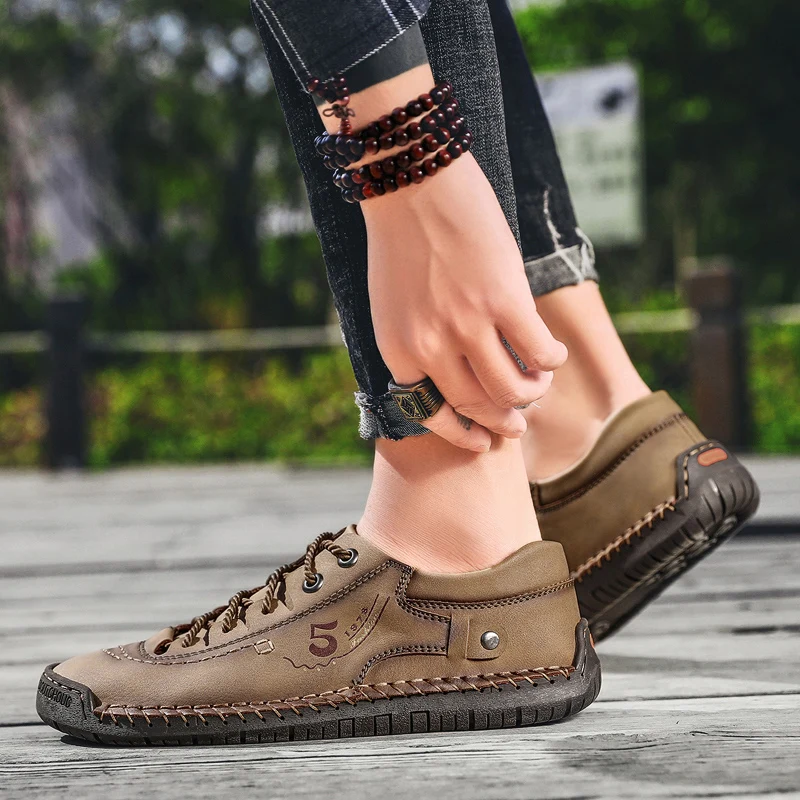 UEXIA Handmade Leather Mens Shoes Casual Luxury Brand Loafers Fashion Breathable Driving Slip on Moccasins Male Flats Footwear | Обувь