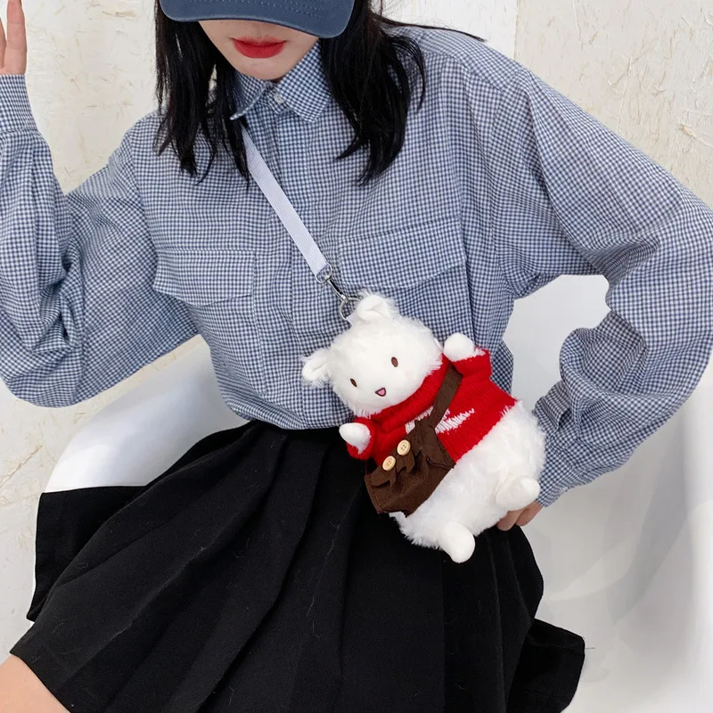 

Girl Cute plush bag female new lamb doll messenger funny personality student cartoon bag