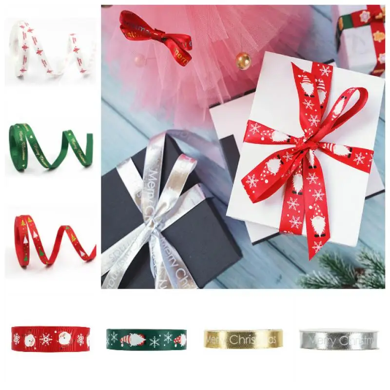 

10-25mm Christmas Ribbon Printed Grosgrain Ribbon for Gift Wrapping Wedding Decoration Hair Bows DIY, 5 yards