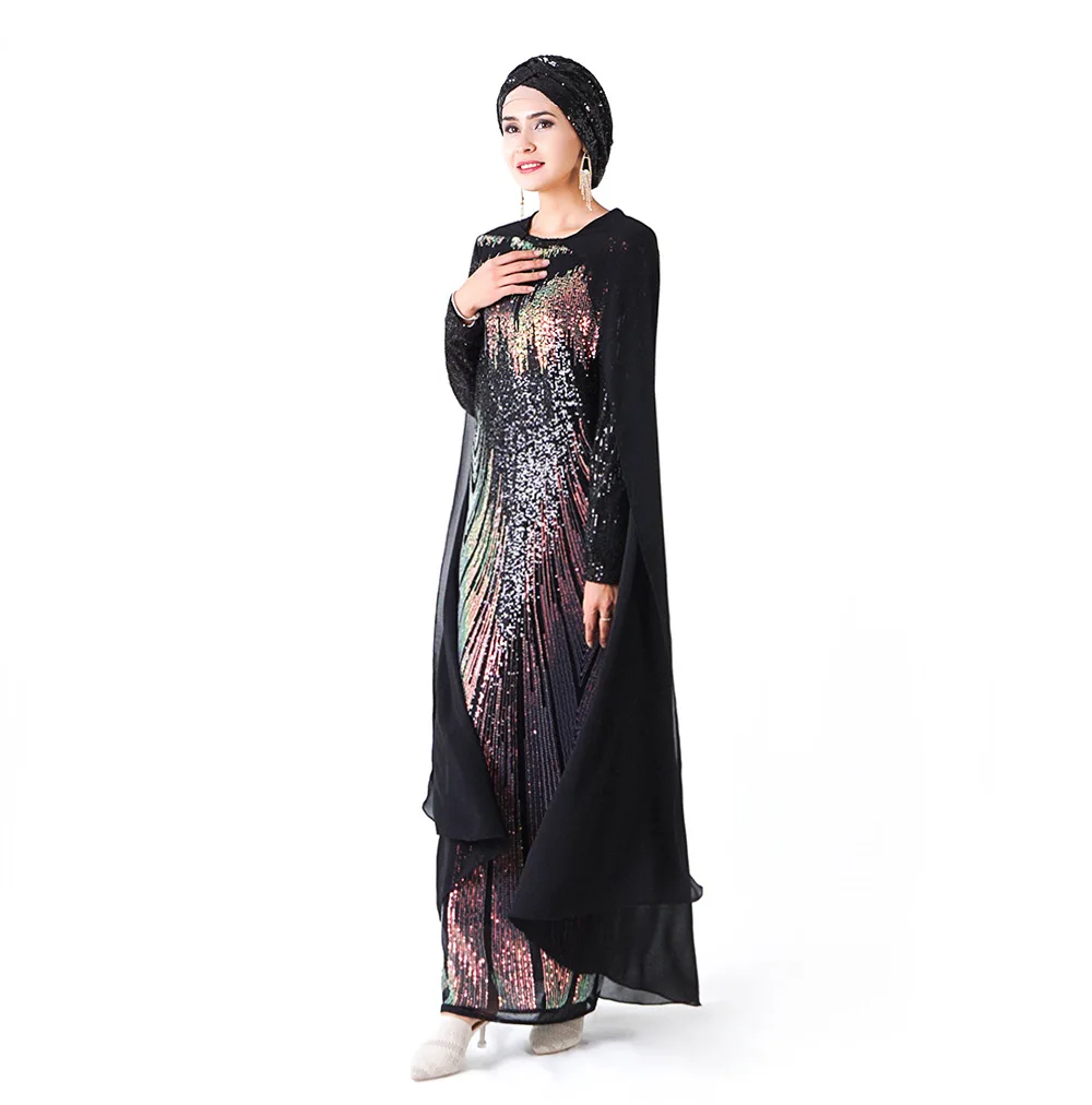 

2021 Summer New Middle East Dubai Abaya Fashion Sequin Embroidery Cloak Long Skirt Turkey Islamic Evening Dress Women's Kaftan