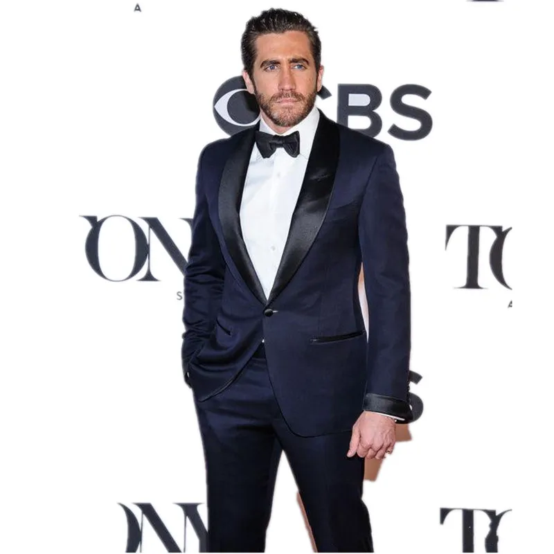 

Handsome Dark Navy Tuxedos Slim Fit Mens Wedding Suits Groom Wear Two Pieces Cheap Custom Made Formal Suit(Jacket+Pant+Tie)