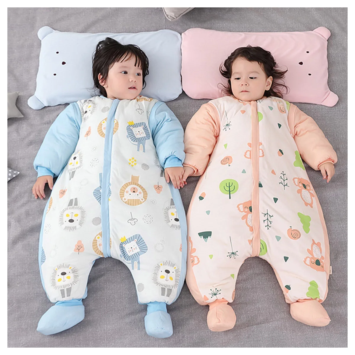 

Зимние Детские Мультяшные хлопковые спальные мешки с разрезом для ног одеяло с защитой от ударов для новорожденных утолщенный спальный меш...