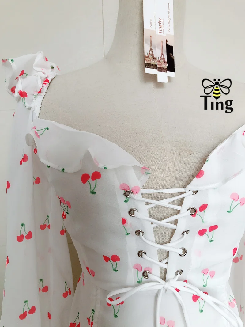 Женское мини платье на завязках Tingfly подиумное короткое с цветочным принтом v