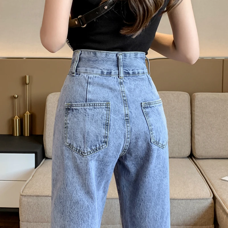 

Women Jeans Denim High Waist Hot Sale Fashion Casual All-match Korean Style Washed Ankle-length Streetwear Slim Womens Trousers