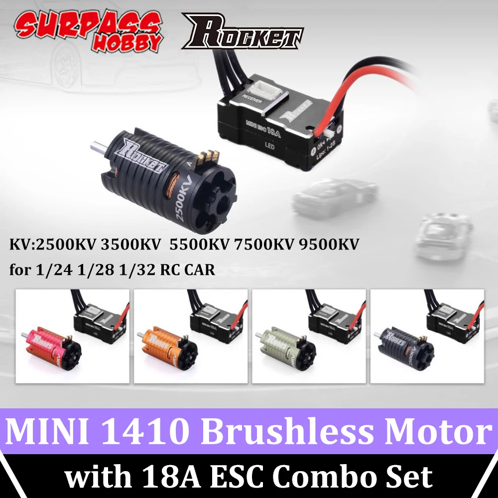 SURPASS HOBBY Rocket мини 1410 бесщеточный мотор 9500/7500/5500/3500/2500KV с 18A ESC черный для 1/24 1/28 1/32 RC