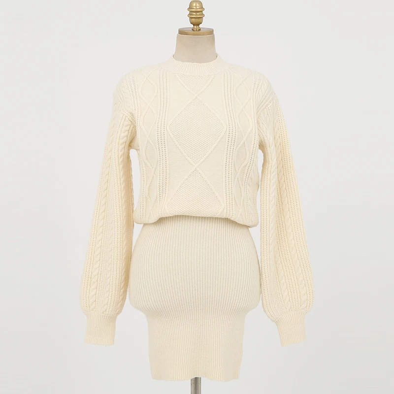 

New 2020 Winter Elegant Sweater Dress For Women Korean High Elastic Twist Knitted Dress Slim Woman Pullover Office Mini Dresses