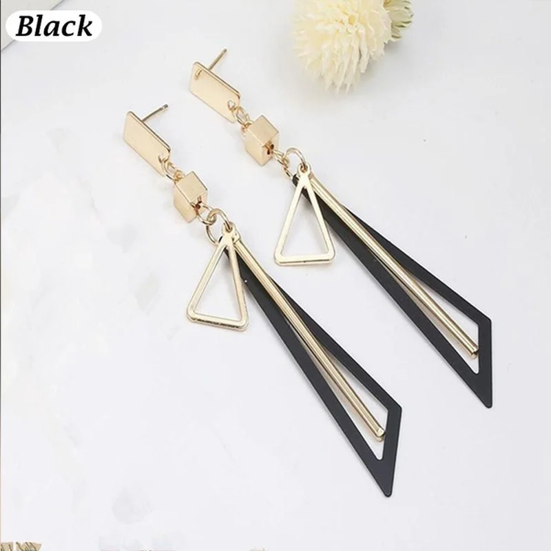 

Creative 3 Color Triangle Tassel Earrings Long Geometric Pendant Lucky Engagement Valentine's Day Jewelry Accessories Pendientes