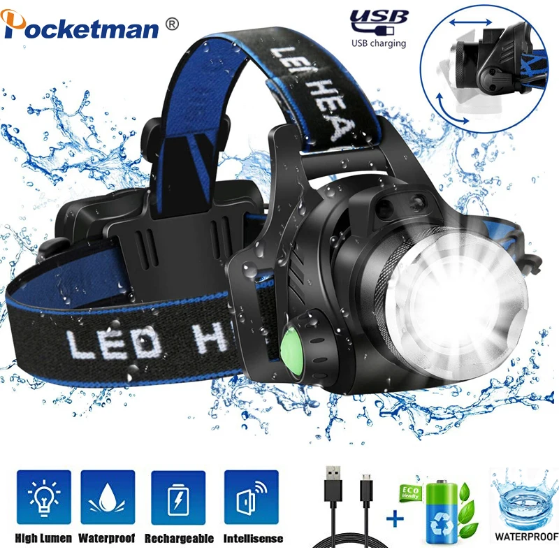 Суперъяркий светодиодный налобный фонарь с датчиком движения тела Головной T6/L2/V6