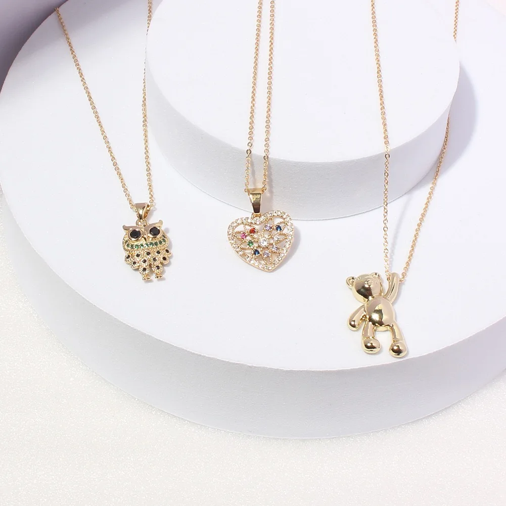 

2021 golden owl pendant gothic cz animal necklace women's heart-shaped jewelry zircon necklace jewelry wholesale