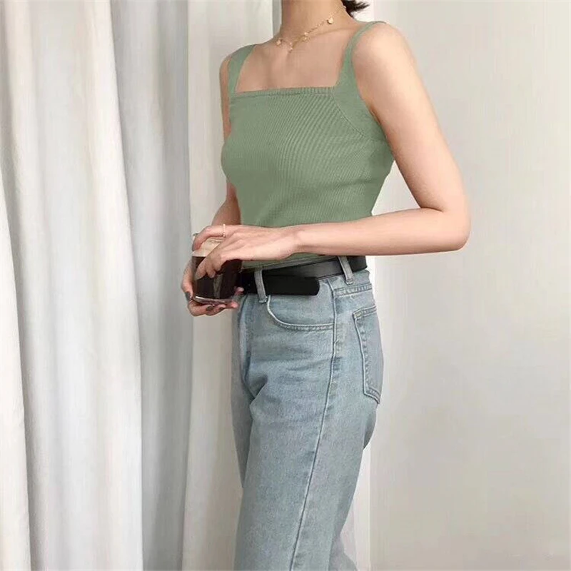 

Summer Sexy Solid Color knitted Vest Women Sweet Ctue Skinny Sleeveless Beach White Tops Korean Fashion Basic Slim Halter Top