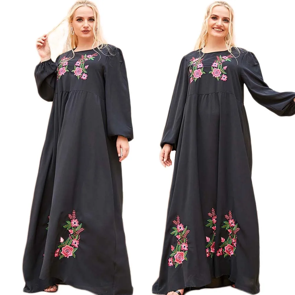 

Muslim Abayas Islamic Embroidery Long Dress Arab Women Spring Casual Loose Kaftan Turkish Maxi Robe Gown Middle East Ramadan Eid