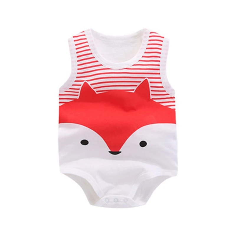 

Newborn Infant Baby Summer Sleeveless Bodysuit Cute Cartoon Animal Print Cotton Onesies Romper Toddler Button Tank Top