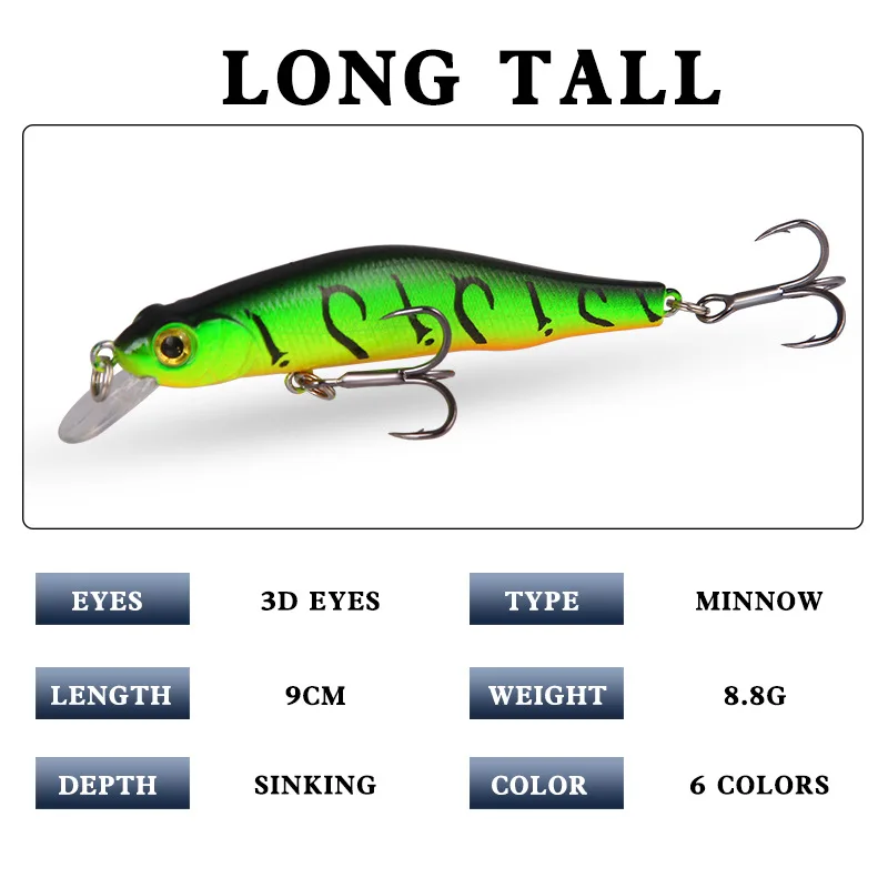 Рыболовная приманка жесткая подвесная 9 см г воблер тонущий мелкая рыболовная 3D